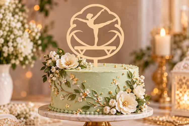 Round Ballerina Pose Cake Topper Laser Cut SVG PNG Design,