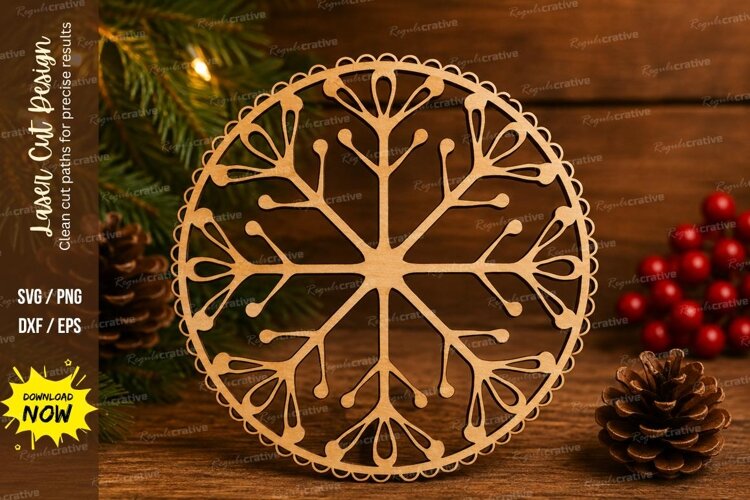 Floral Snowflake Laser Cut SVG File floral snowflake ornamen example image 1
