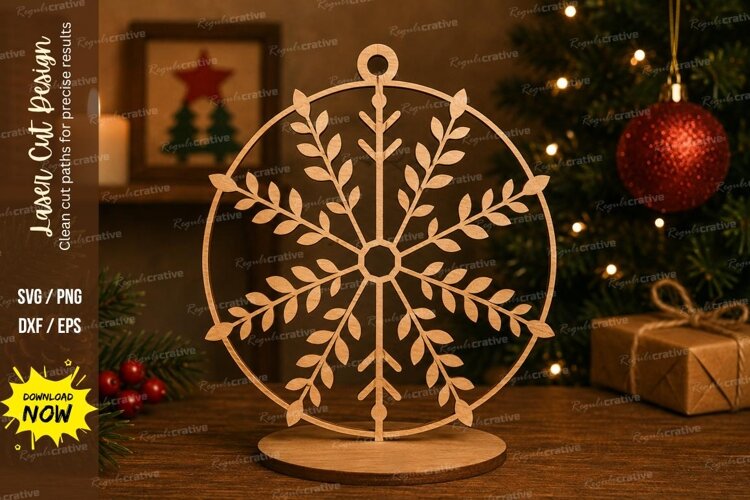 Leaf Snowflake Laser Cut SVG File leaf snowflake stand, bota example image 1