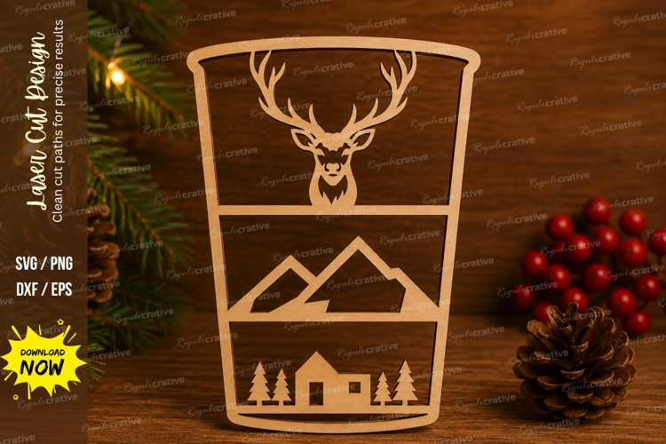 Deer Coffee Cup Laser Cut SVG File deer coffee cup svg, deer