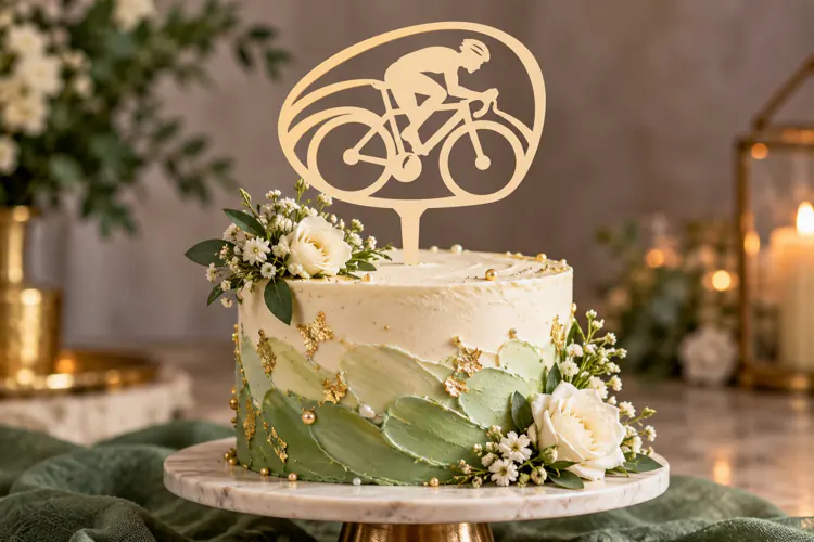 Bicycle Rider Circle Cake Topper Laser Cut SVG PNG Design