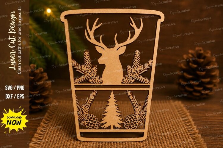 Deer Pine Cup Laser Cut SVG File deer pine cup svg, deer example image 1