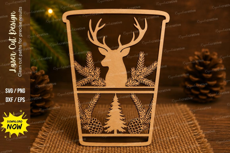 Deer Pine Cup Laser Cut SVG File deer pine cup svg, deer