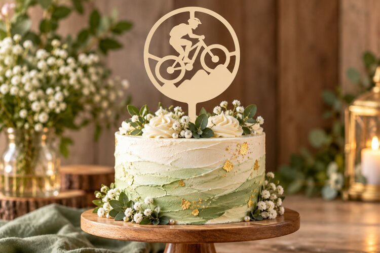 Cycling Rider Round Cake Topper Laser Cut SVG PNG Design example image 1