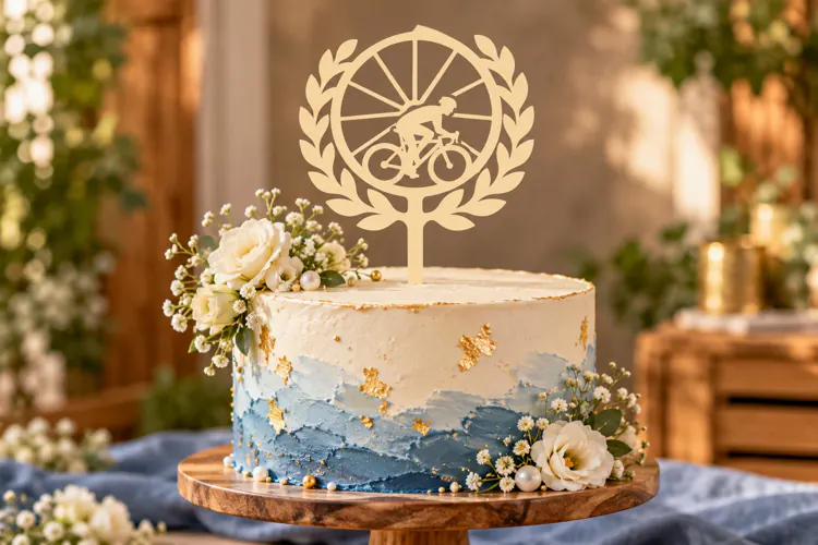 Laurel Bicycle Cake Topper Laser Cut SVG PNG Design