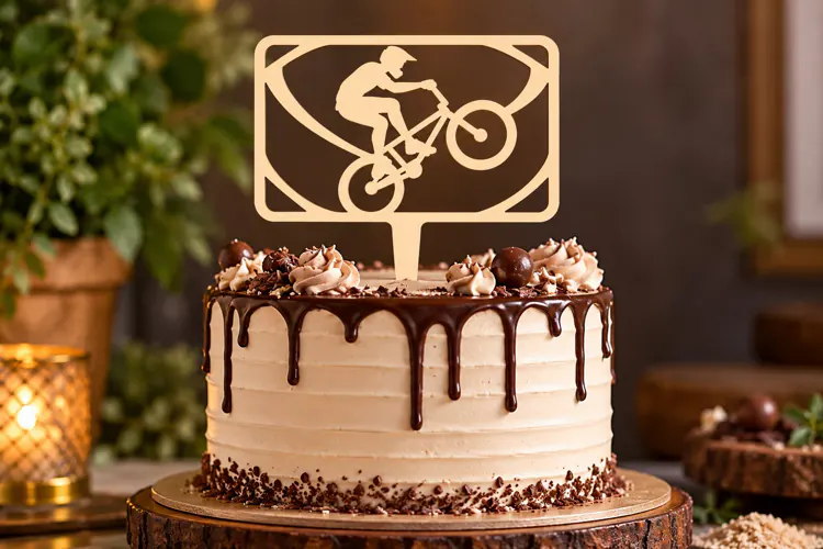 BMX Bicycle Rectangle Cake Topper Laser Cut SVG PNG Design