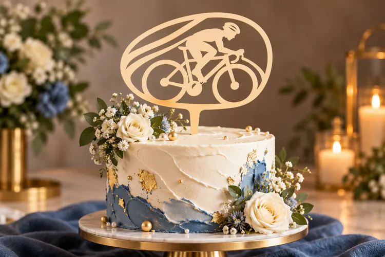 Road Cyclist Oval Cake Topper Laser Cut SVG PNG Design