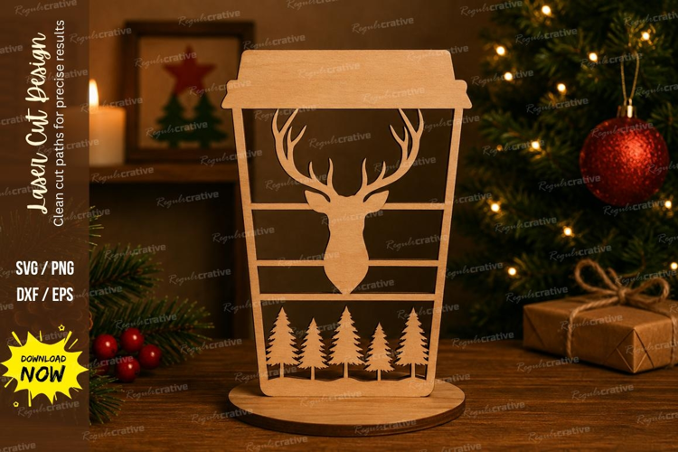 Deer Pine Cup Laser Cut SVG File deer pine cup svg, deer cof