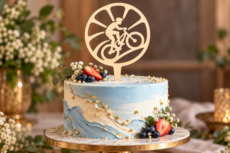 Cyclist Circle Cake Topper Laser Cut SVG PNG Design example image 1