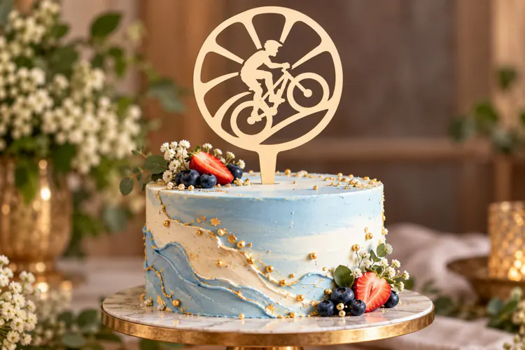 Cyclist Circle Cake Topper Laser Cut SVG PNG Design