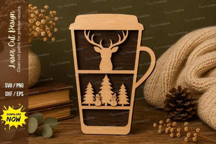 Deer Mug Forest Laser Cut SVG File deer mug forest svg, deer example image 1