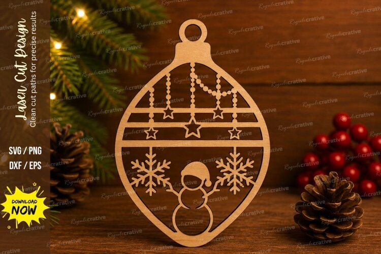 Snowman Ornament Laser Cut SVG File snowman ornament svg, example image 1