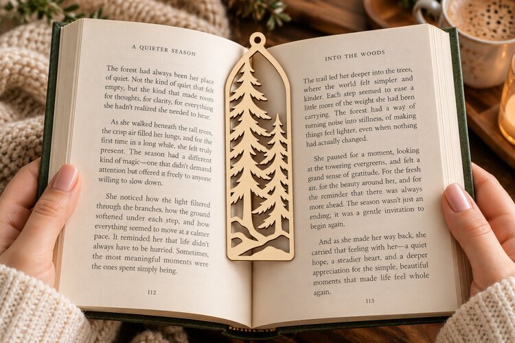Geometric Pine Tree Bookmark Laser Cut SVG PNG Design, geome example image 1