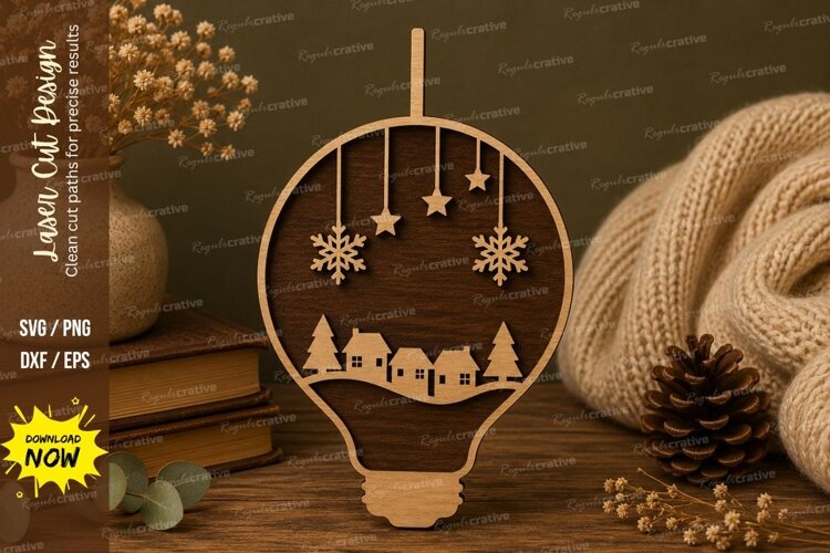 Village Ornament Laser Cut SVG File village ornament svg, example image 1