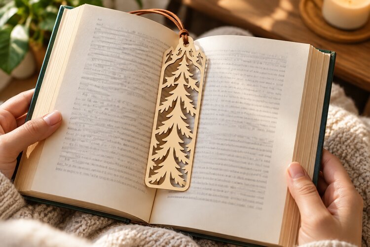Rustic Pine Tree Bookmark Laser Cut SVG PNG Design, rustic example image 1