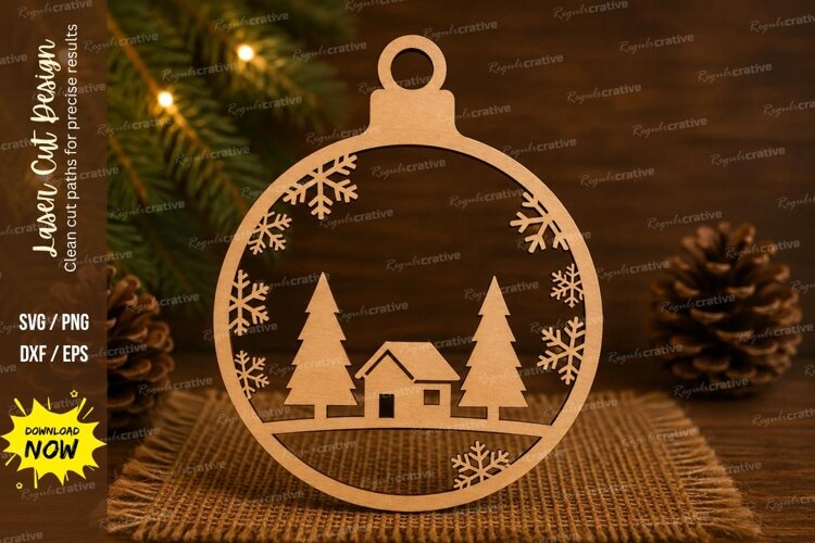Cabin Ornament Laser Cut SVG File cabin ornament svg, winter example image 1