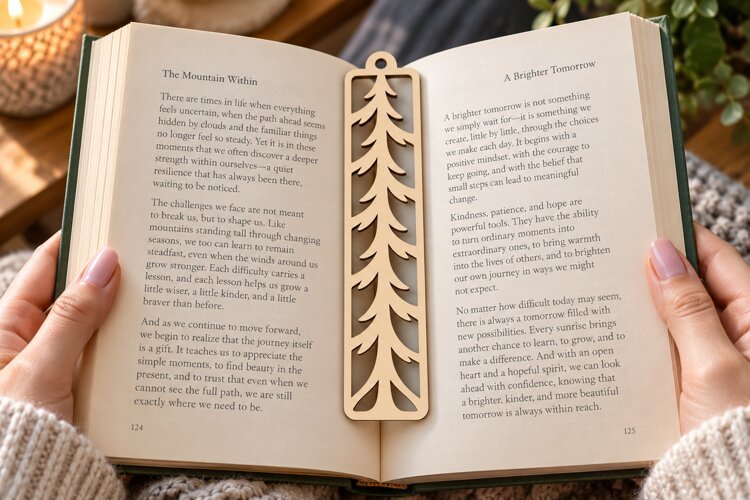 Slim Pine Tree Bookmark Laser Cut SVG PNG Design, slim pine example image 1