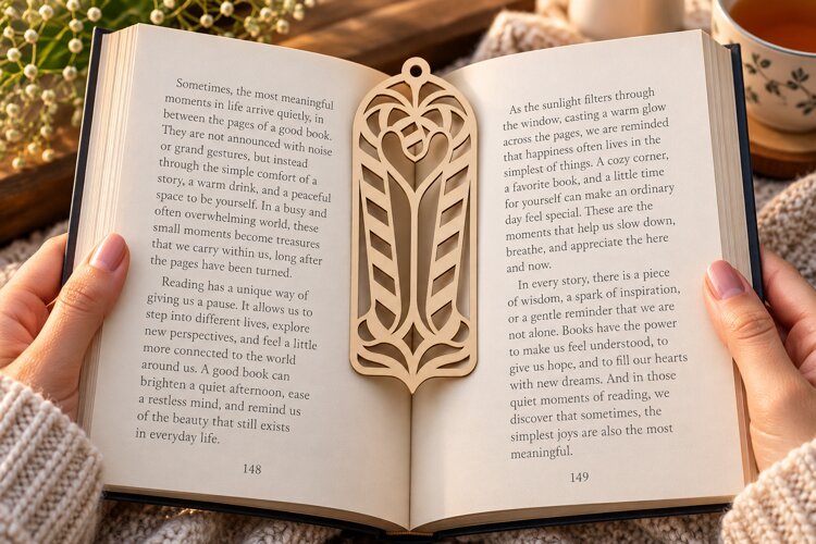 Ornate Leaf Bookmark Laser Cut SVG PNG Design, ornate leaf example image 1