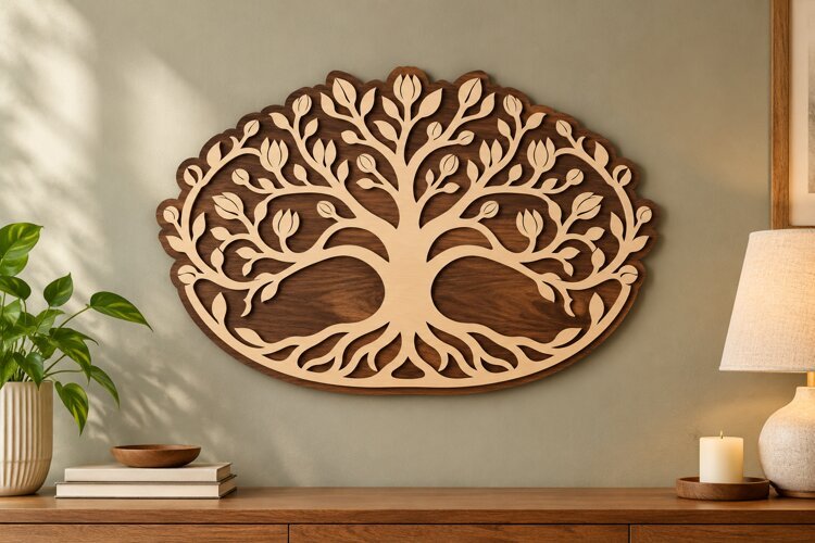 Oval Floral Tree of Life Wall Art Laser Cut SVG PNG Design, example image 1