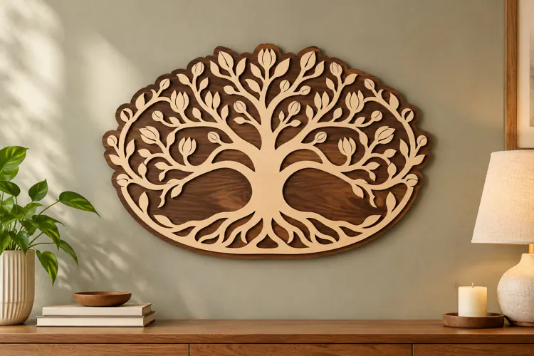 Oval Floral Tree of Life Wall Art Laser Cut SVG PNG Design,