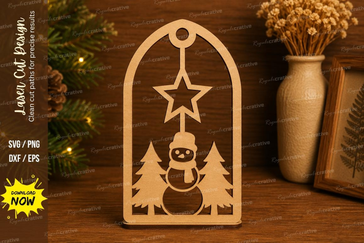 Snowman Star Laser Cut SVG File snowman star ornament