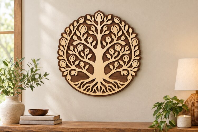 Ornate Round Tree of Life Wall Art Laser Cut SVG PNG Design example image 1