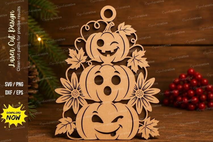 Flower Pumpkin Laser Cut SVG File flower pumpkin stack example image 1