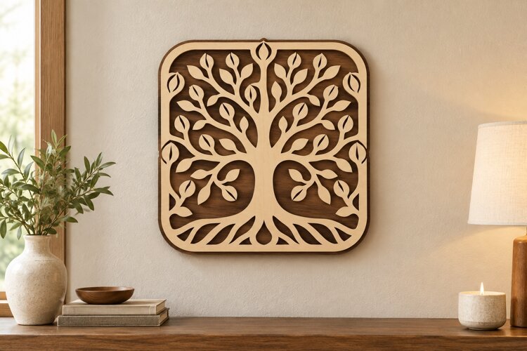 Square Tree of Life Wall Art Laser Cut SVG PNG Design example image 1