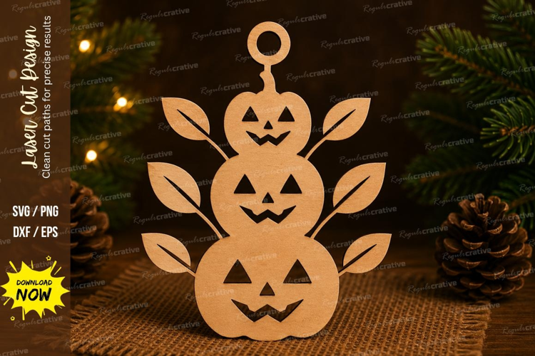 Pumpkin Trio Laser Cut SVG File minimal pumpkin stack, leaf