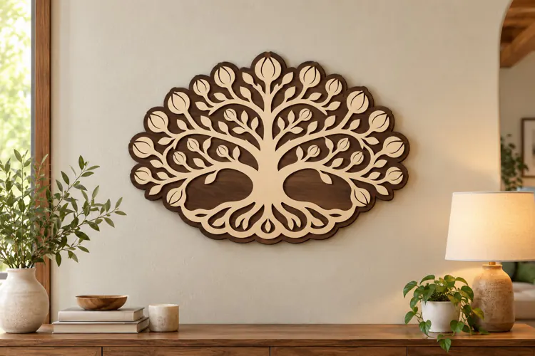 Wide Floral Tree of Life Wall Art Laser Cut SVG PNG Design,