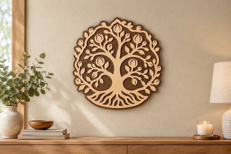 Leafy Tree of Life Wall Art Laser Cut SVG PNG Design example image 1