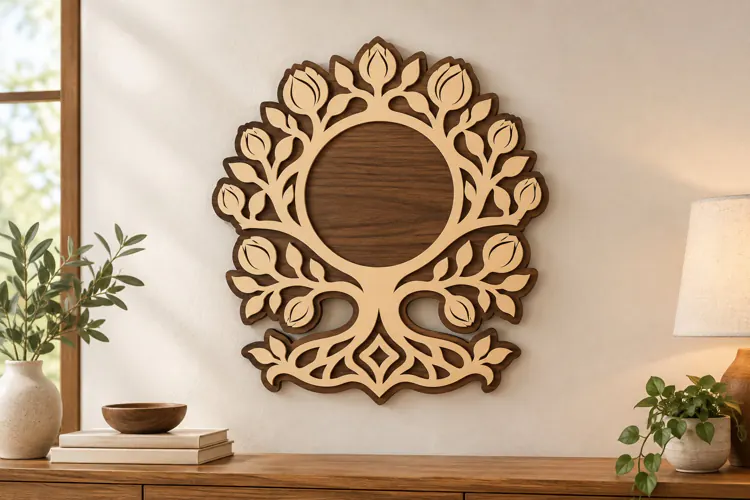 Tree of Life Round Mirror Frame Laser Cut SVG PNG Design,