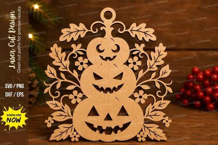 Autumn Pumpkin Laser Cut SVG File ornate pumpkin stack, example image 1