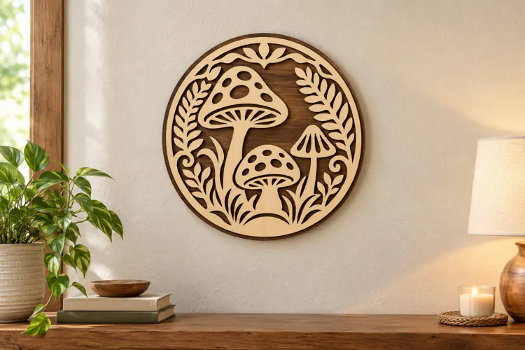 Round Mushroom Forest Wall Art Laser Cut SVG PNG Design