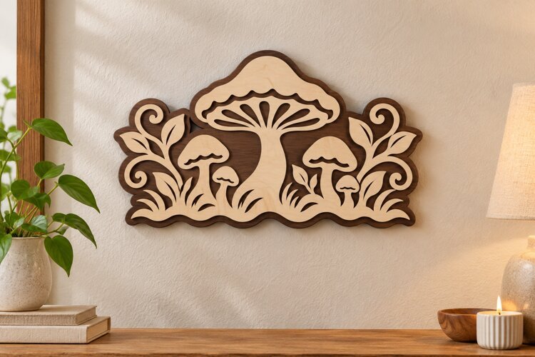 Ornate Mushroom Garden Wall Art Laser Cut SVG PNG Design example image 1