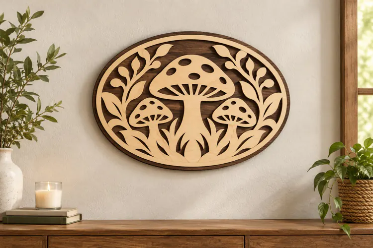 Oval Mushroom Woodland Wall Art Laser Cut SVG PNG Design
