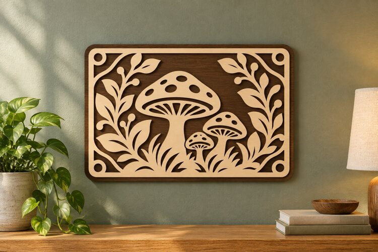 Square Mushroom Forest Wall Art Laser Cut SVG PNG Design example image 1