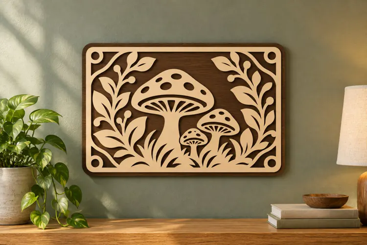 Square Mushroom Forest Wall Art Laser Cut SVG PNG Design