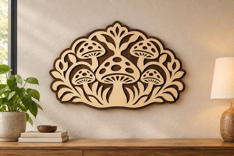 Mushroom Cluster Floral Wall Art Laser Cut SVG PNG Design example image 1