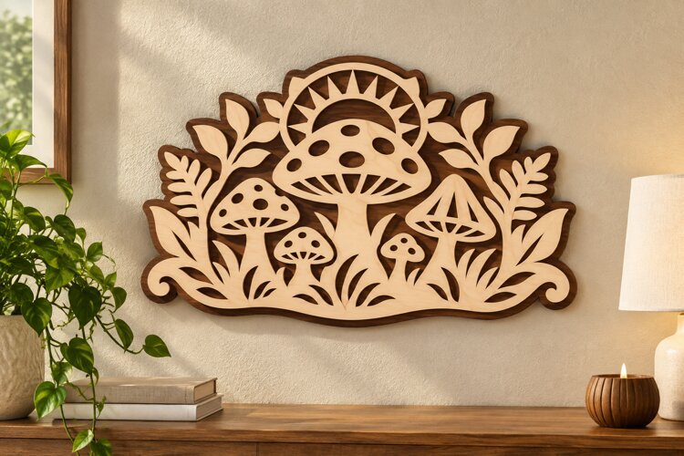 Woodland Mushroom Garden Wall Art Laser Cut SVG PNG Design example image 1