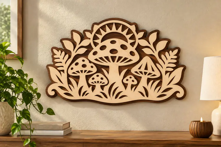Woodland Mushroom Garden Wall Art Laser Cut SVG PNG Design