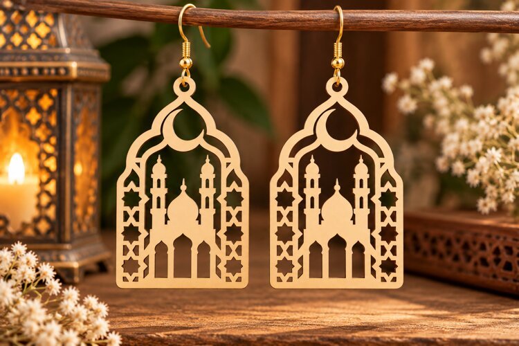 Islamic Mosque Arch Earrings Laser Cut SVG PNG Design, mosqu example image 1
