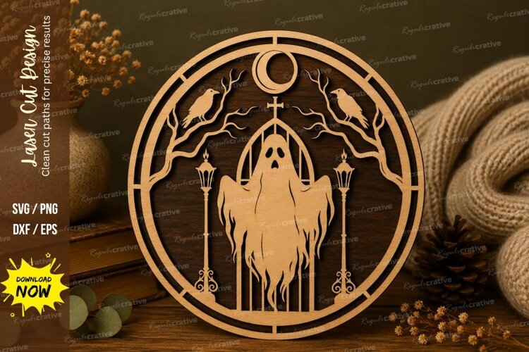 Haunted Ghost Laser Cut SVG File haunted ghost ornament, example image 1