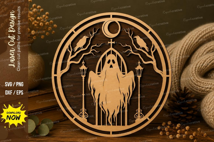 Haunted Ghost Laser Cut SVG File haunted ghost ornament,