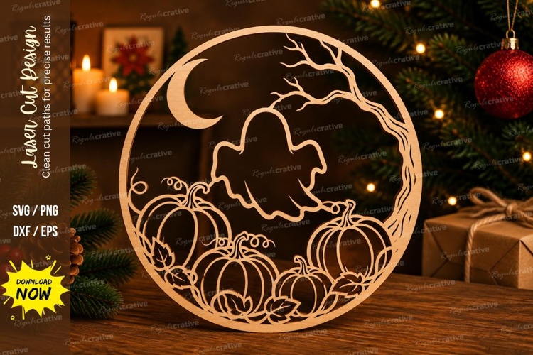 Pumpkin Ghost Laser Cut SVG File pumpkin ghost ornament
