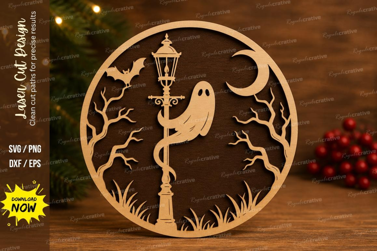 Lamp Post Ghost Laser Cut SVG File lamp post ghost ornament,