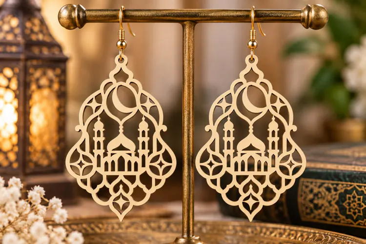 Islamic Filigree Mosque Earrings Laser Cut SVG PNG Design
