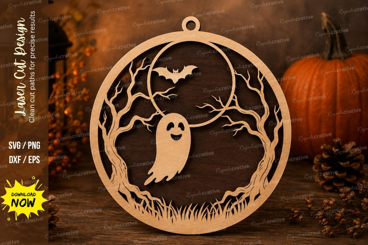 Moon Ghost Laser Cut SVG File moon ghost ornament, ghost