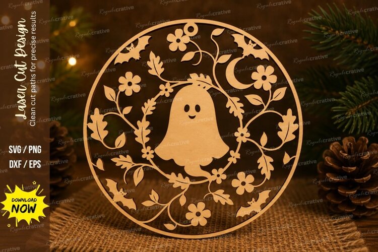 Floral Ghost Laser Cut SVG File floral ghost ornament, flowe example image 1