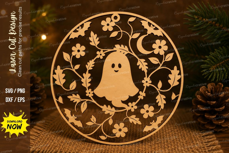 Floral Ghost Laser Cut SVG File floral ghost ornament, flowe